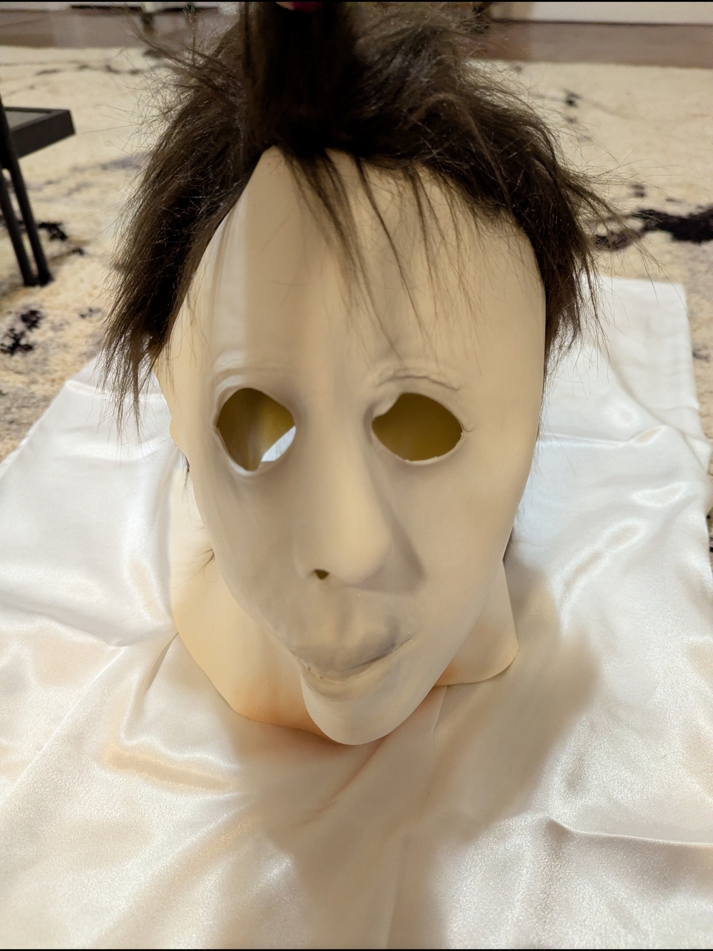 Horror Face Mask with Dark Brown Hair - Cream Michael Myers